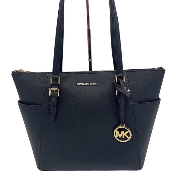 Michael Kors Charlotte Tote Bag Black/Gold - Picture 1 of 9